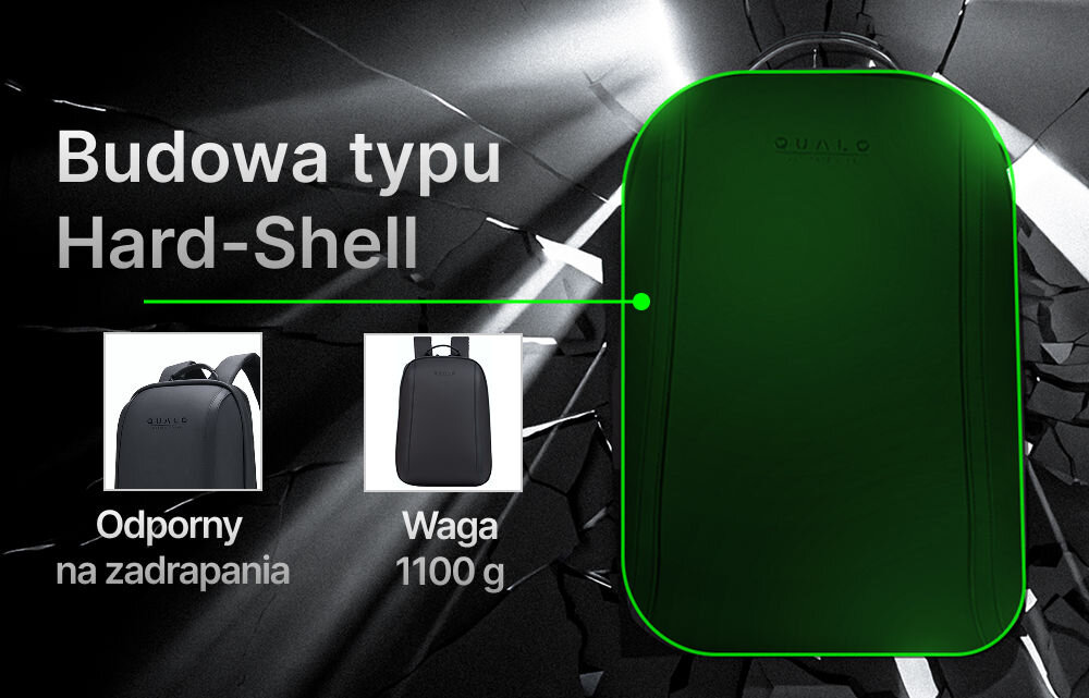 Plecak sztywny wodoodporny QUALO Ultimate QPS-W-BZ-01 15,6 Czarny budowa typu hard-shell odporny na zadrapania waga 1100 gramów