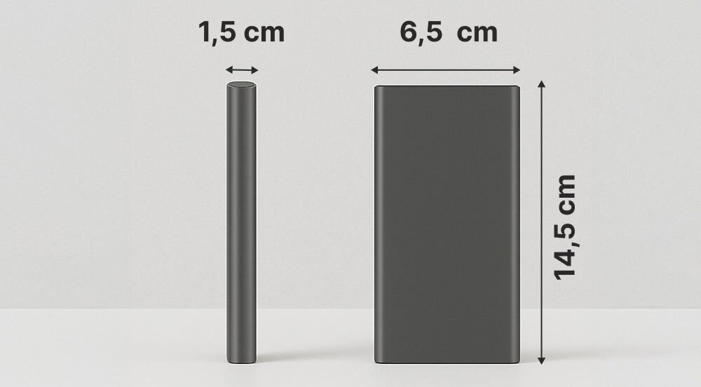 Powerbank QUALO QPB10-LD-23-18 10000 mAh Szary aluminiowy wymiary 6,5 cm x 14,5 cm x 1,5 cm