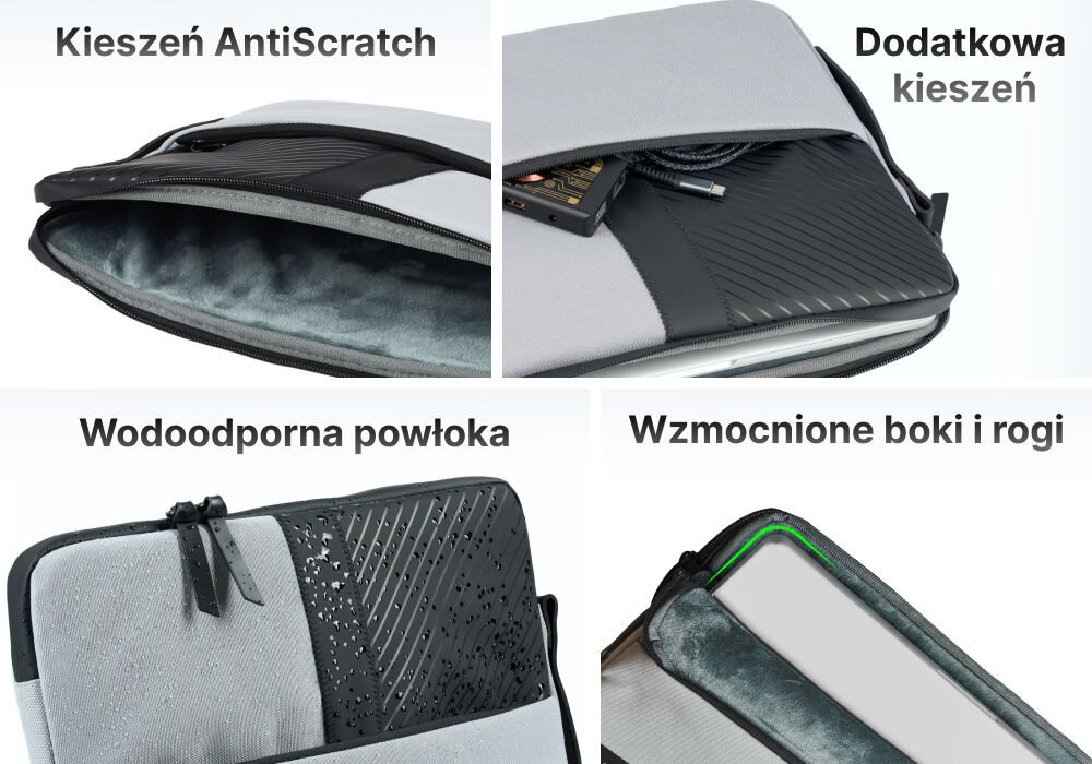 Pokrowiec  na laptopa QUALO QPL-13-07 13,3 Szary kieszeń antiscratch dodatkowa kieszeń wodoodporna powłoka wzmocnione boki i rogi