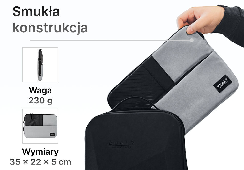 Pokrowiec  na laptopa QUALO QPL-13-07 13,3 Szary smukła konstrukcja waga 230 g wymiary 35 x 22 x 5 cm