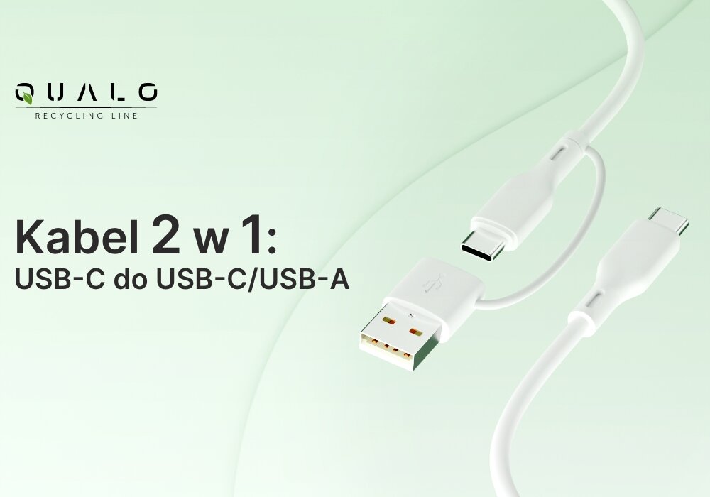 Kabel USB-C - USB-C-USB-A QUALO Recycling QRC-CC+A-00 2w1 1.5 m Biały kv początek opisu