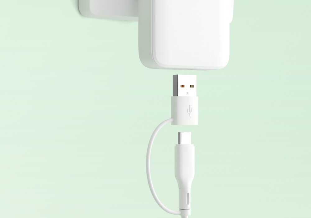 Kabel USB-C - USB-C-USB-A QUALO Recycling QRC-CC+A-00 2w1 1.5 m Biały wpinany do portu