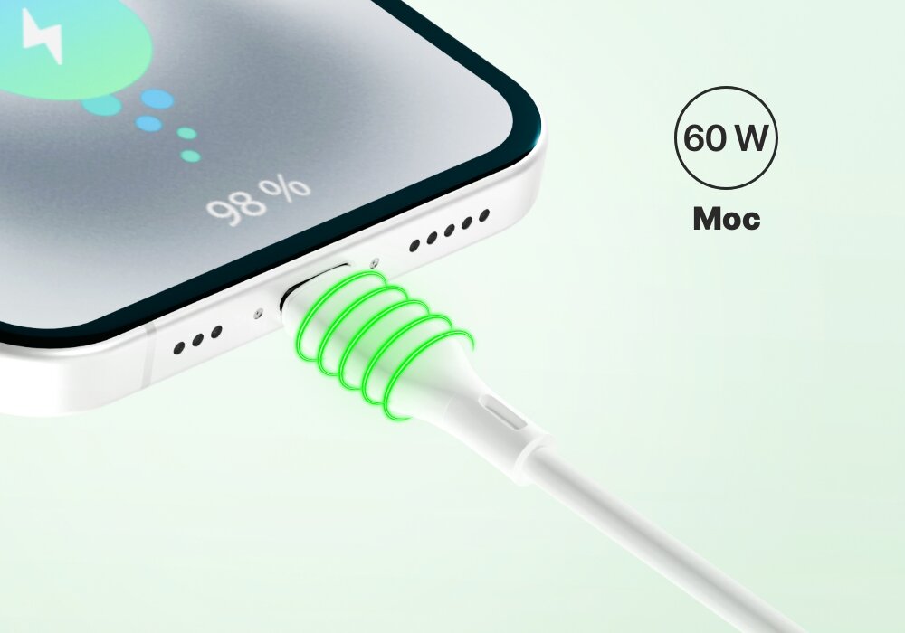 Kabel USB-C - USB-C-USB-A QUALO Recycling QRC-CC+A-00 2w1 1.5 m Biały podczas ładowania