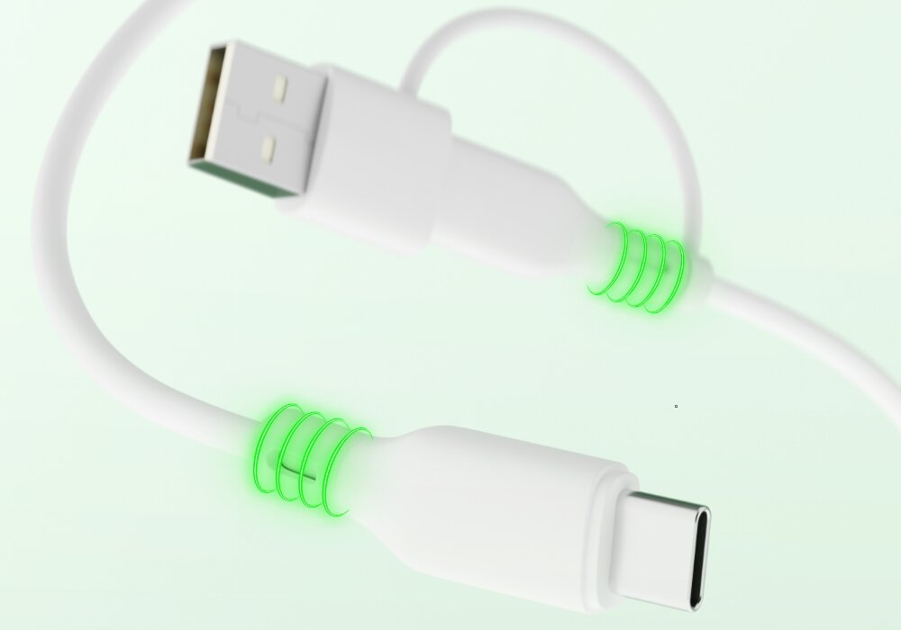 Kabel USB-C - USB-C-USB-A QUALO Recycling QRC-CC+A-00 2w1 1.5 m Biały kadr na wtyczki
