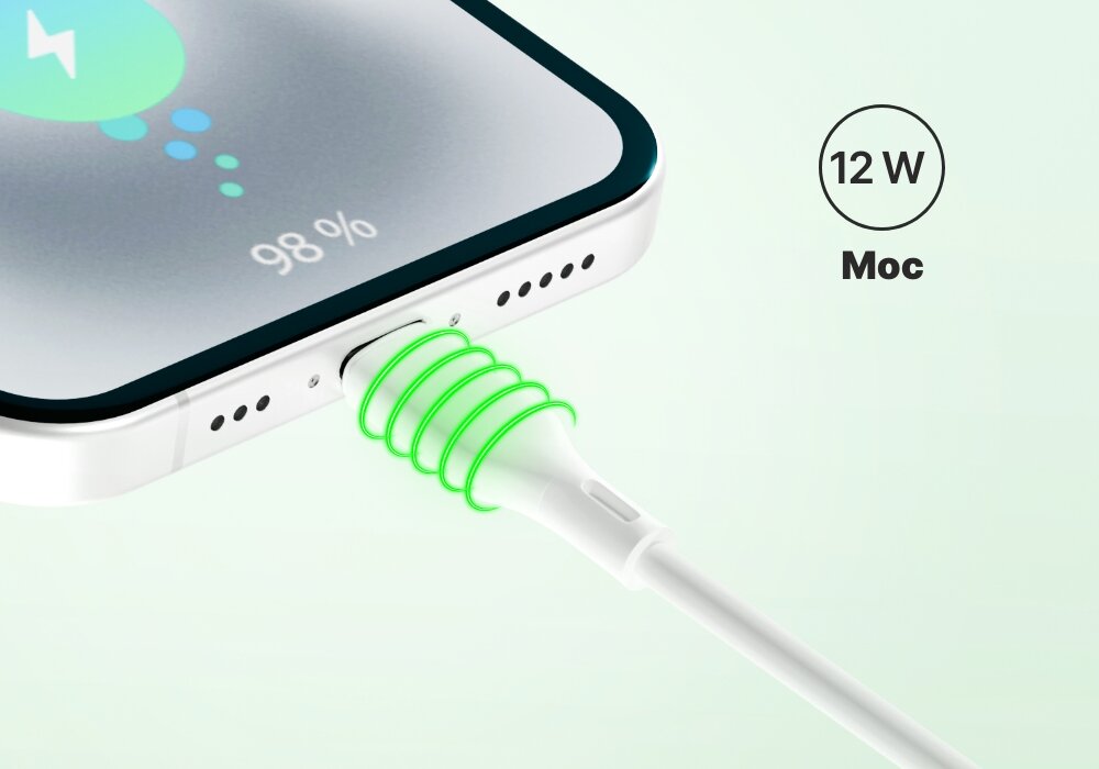 Kabel USB Typ-C - Lightning QUALO Recycling   ładuje smartfona     