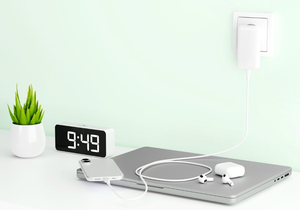 Kabel USB Typ-C - Lightning QUALO Recycling    ładuje smartfona    