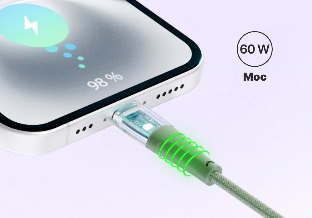 Kabel QUALO Transparent podłączony do smartfona