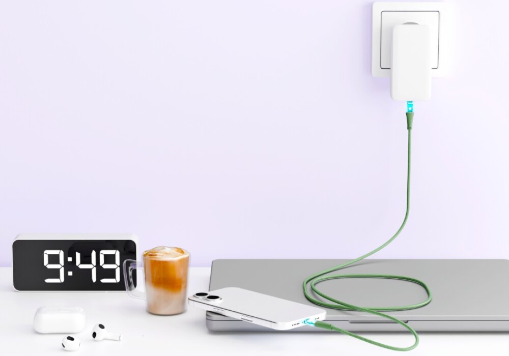 Kabel QUALO Transparent ładuje smartfon
