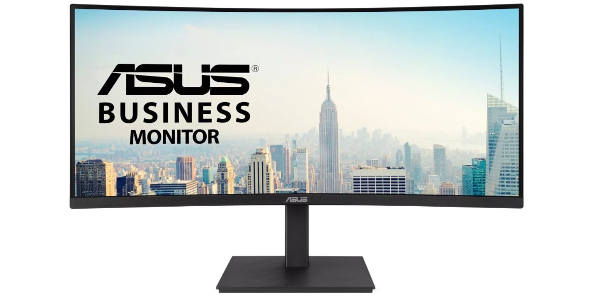 Monitor ASUS VA34VCPSR na białym tle.