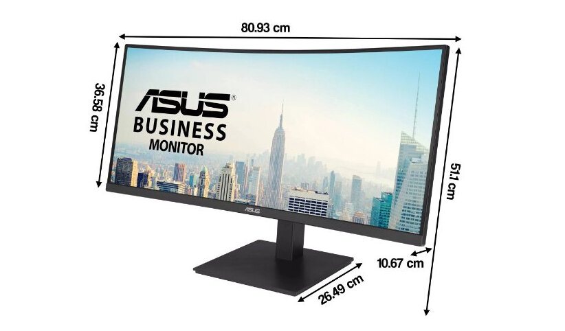 Monitor ASUS VA34VCPSR na białym tle - wymiary monitora.