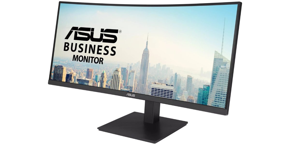 Monitor ASUS VA34VCPSR na białym tle.
