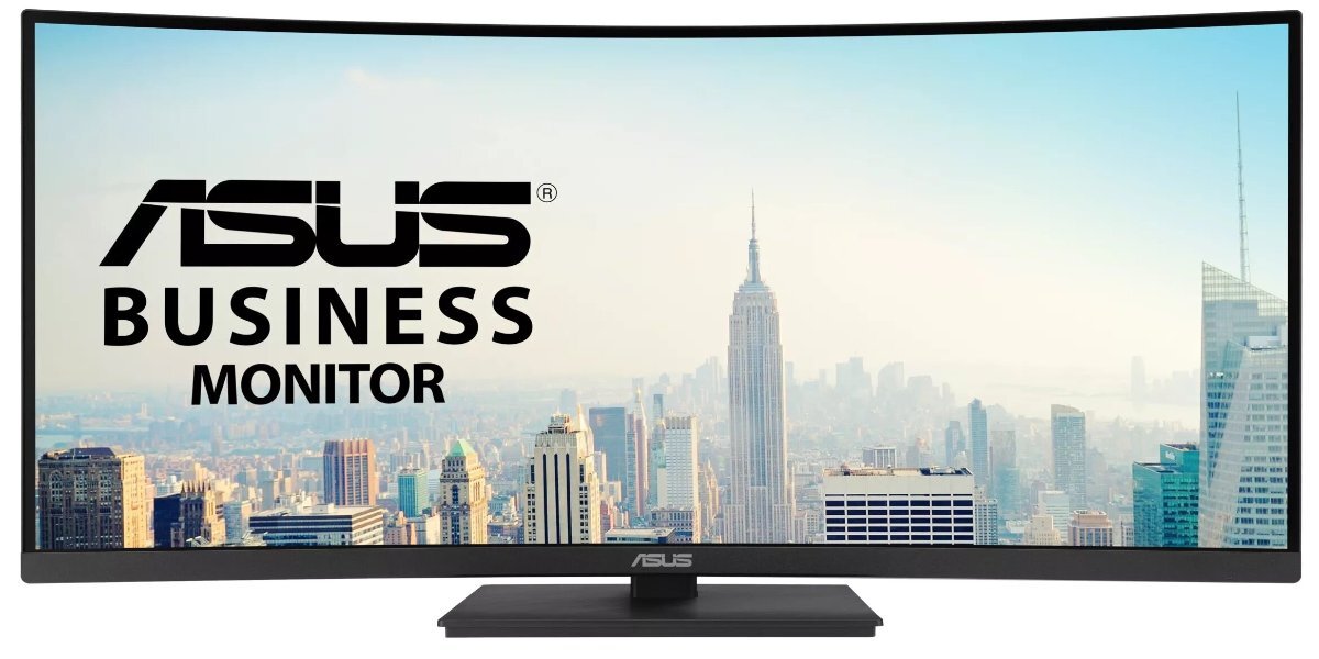Monitor ASUS VA34VCPSR na białym tle.