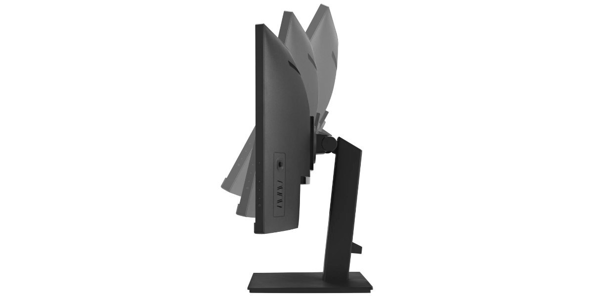 Monitor ASUS VA34VCPSR na białym tle - bok obudowy monitora w trakcie obrotu.