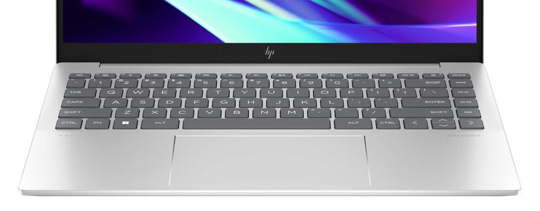 Zbliżenie na klawiaturę HP Pavilion Plus 14. Podświetlana klawiatura HP Imagepad
