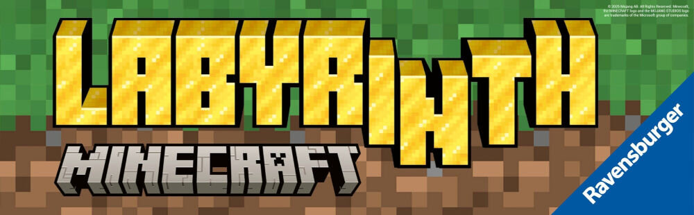 Gra planszowa RAVENSBURGER Labyrinth Minecraft 24771 wejdź do świata Minecraft, logo Labyrinth, logo Minecraft, logo producenta