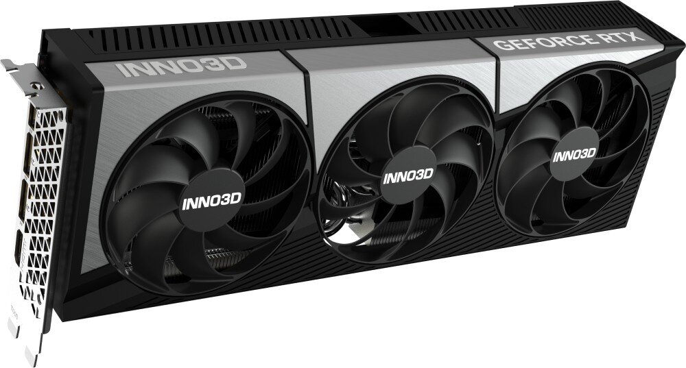 Karta graficzna INNO3D GeForce RTX 5080 X3 OC 16GB Ujęcie z przodu ukazujące trzy wentylatory