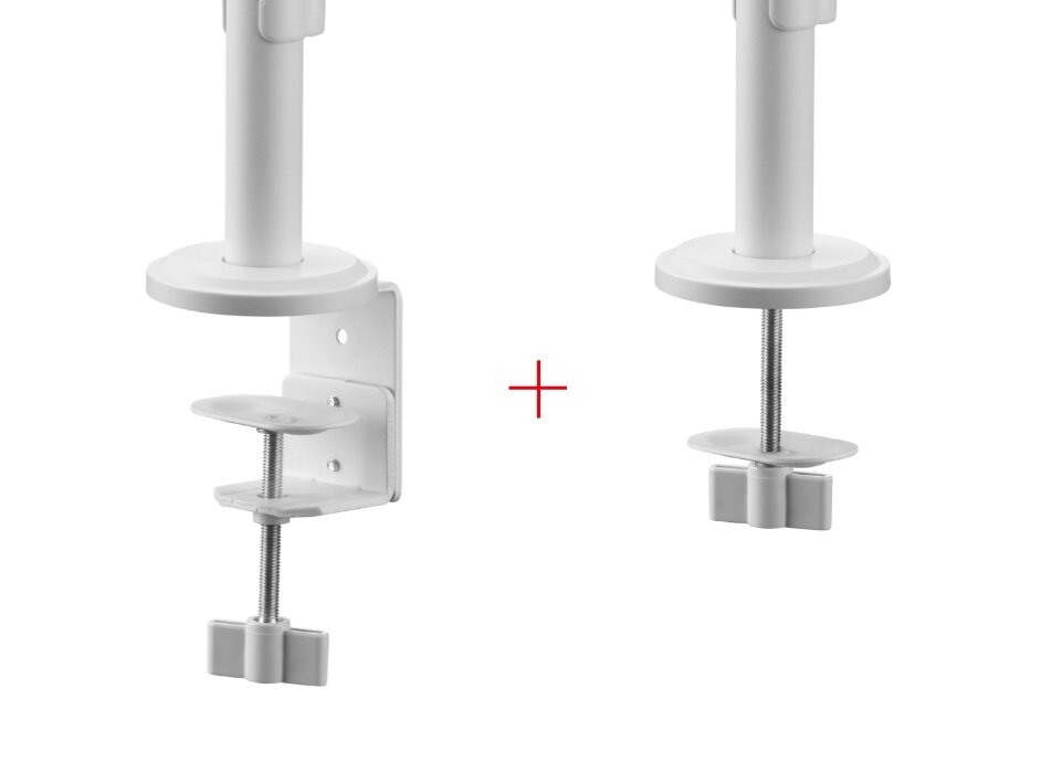 Uchwyt do monitora ONE FOR ALL DM2220 13-32 cali Biały mocowania na białym tle montaż na zacisk, przelotka do kabli, stabilność monitora, instalacja uchwytu