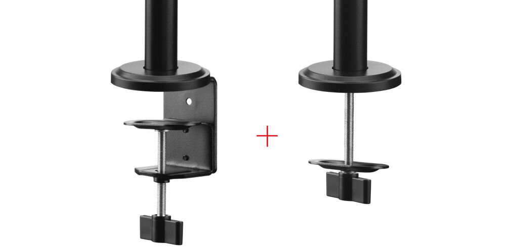 Uchwyt do monitora ONE FOR ALL DM2210 13-32 cali Czarny mocowania na białym tle montaż na zacisk, przelotka do kabli, stabilność monitora, instalacja uchwytu