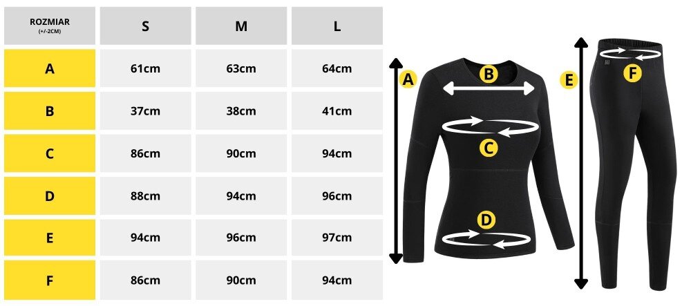 Bielizna podgrzewana MISSION AIR E-Underwear Women Set (rozmiar L) Czarny + 2 x Powerbank