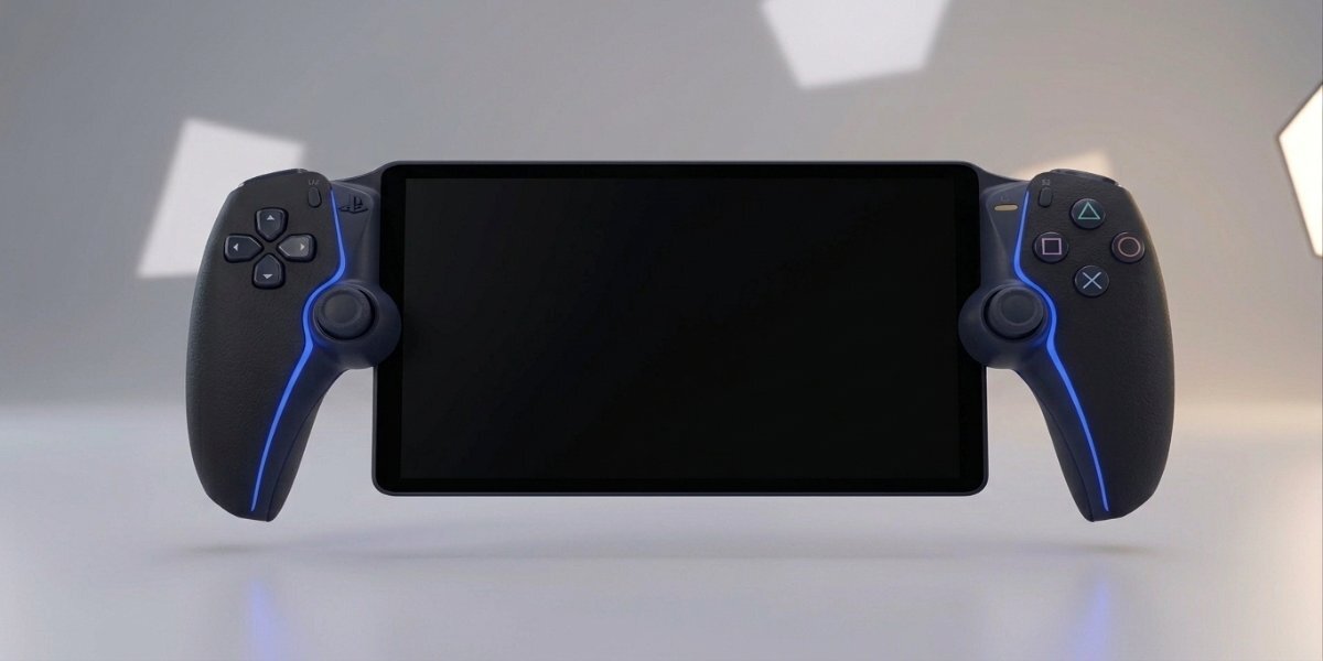 Czarna konsola Playstation Portal na jasnym tle.
