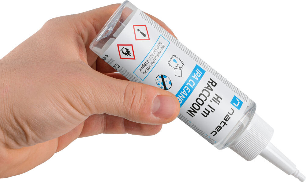 NATEC Raccoon Ipa Cleaner Alkohol izopropylowy 100 ml
zastosowanie, oczyszczanie płytek PCB i procesorów, usuwanie pasty termoprzewodzącej z układów scalonych,
konserwacja czytników optycznych i głowic audio / wideo, eliminacja smarów i wodoodpornych tłuszczy,
produkt w dłoni na białym tle