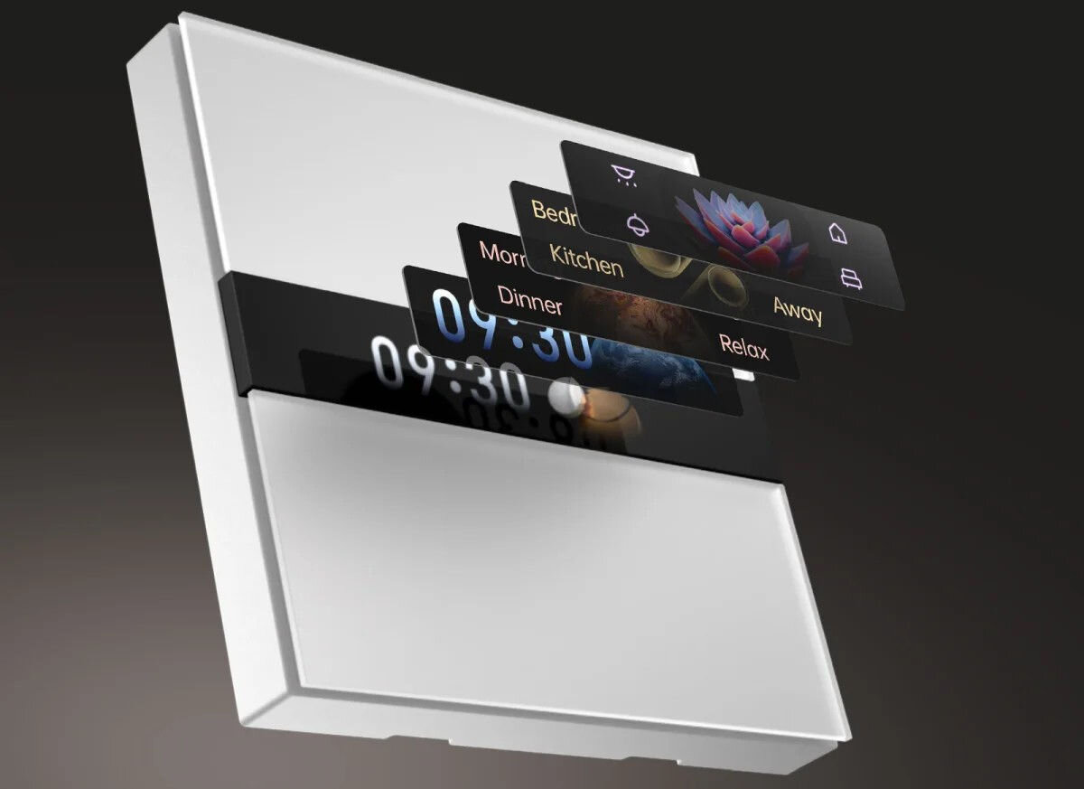 Przełącznik ścienny AQARA Display Switch V1 WS-K02D Zigbee/Bluetooth, konfiguracja, przyciski, teksty, ikony, ekran, Przełącznik z animacją ustawień widżetów