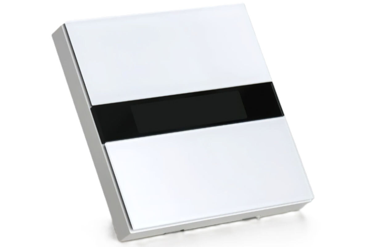 Przełącznik ścienny AQARA Display Switch V1 WS-K02D Zigbee/Bluetooth, przyciski, bezprzewodowe, przełączniki, kontrola, stoi pionowo frontem lewo skos