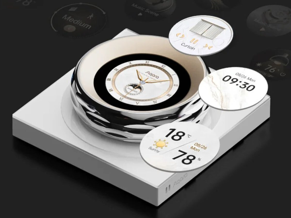 Inteligentny sterownik AQARA Touchscreen Dial V1 EU DS-K01D, pogoda, warunki, czujniki, Steronik w wizualizacji wraz z temperaturą, godziną