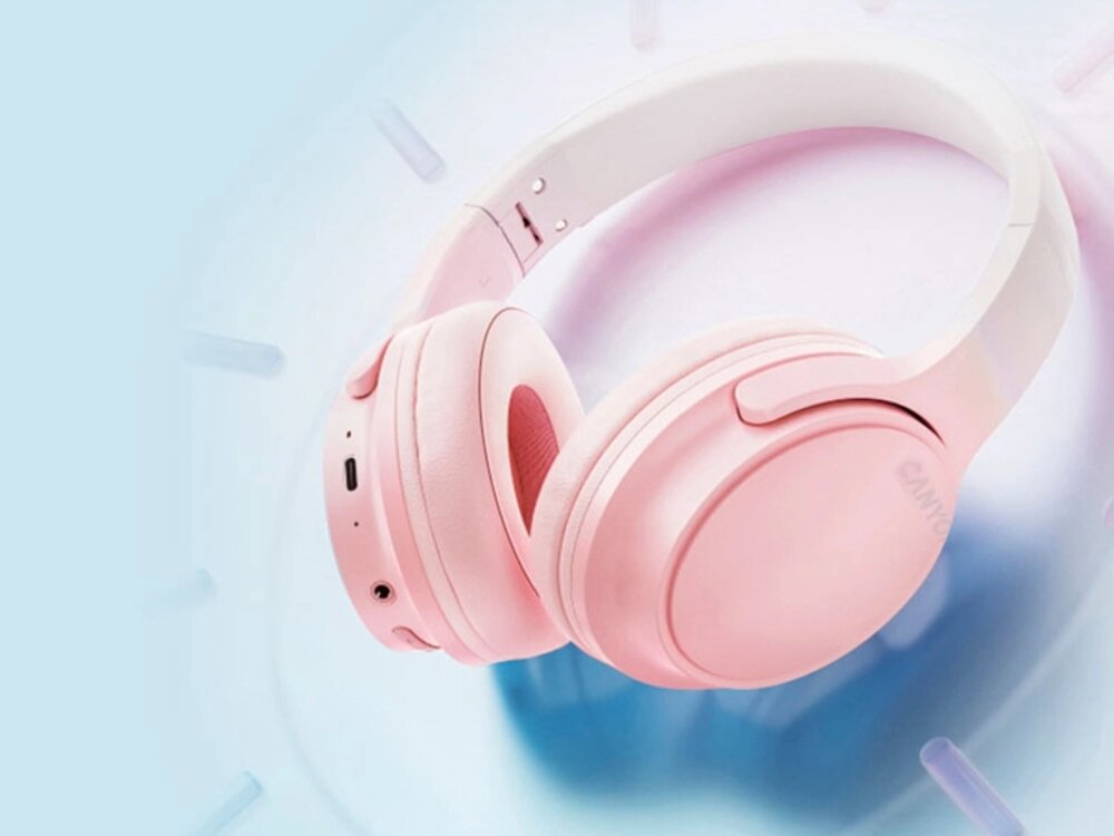 Słuchawki nauszne CANYON OnRiff 4 rozowe sluchawki - ladowanie czas pracy kabel port usb-c