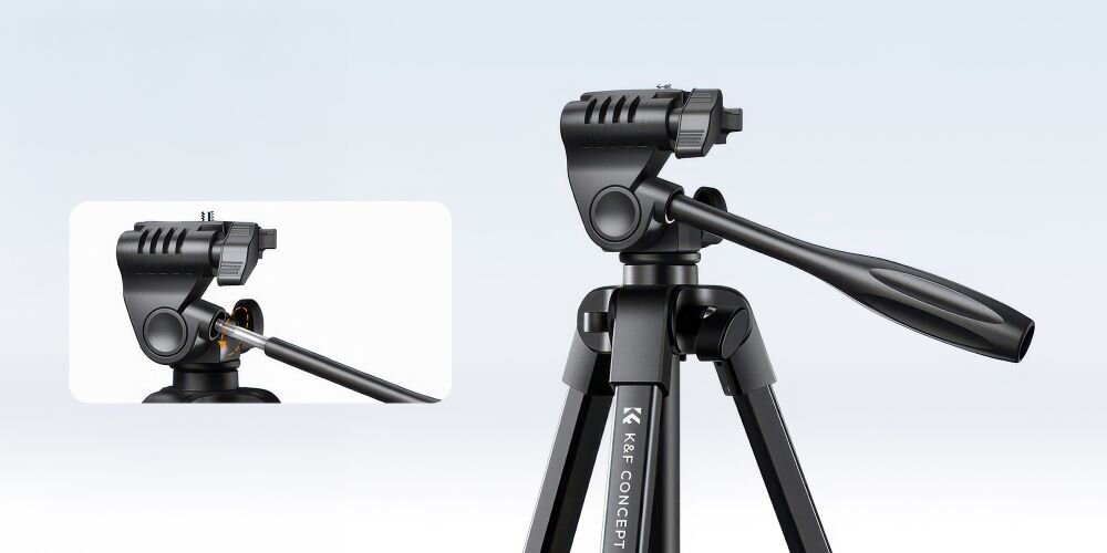 Zbliżenie na głowicę panoramiczną z uchwytem w statywie K&F Concept S174A1