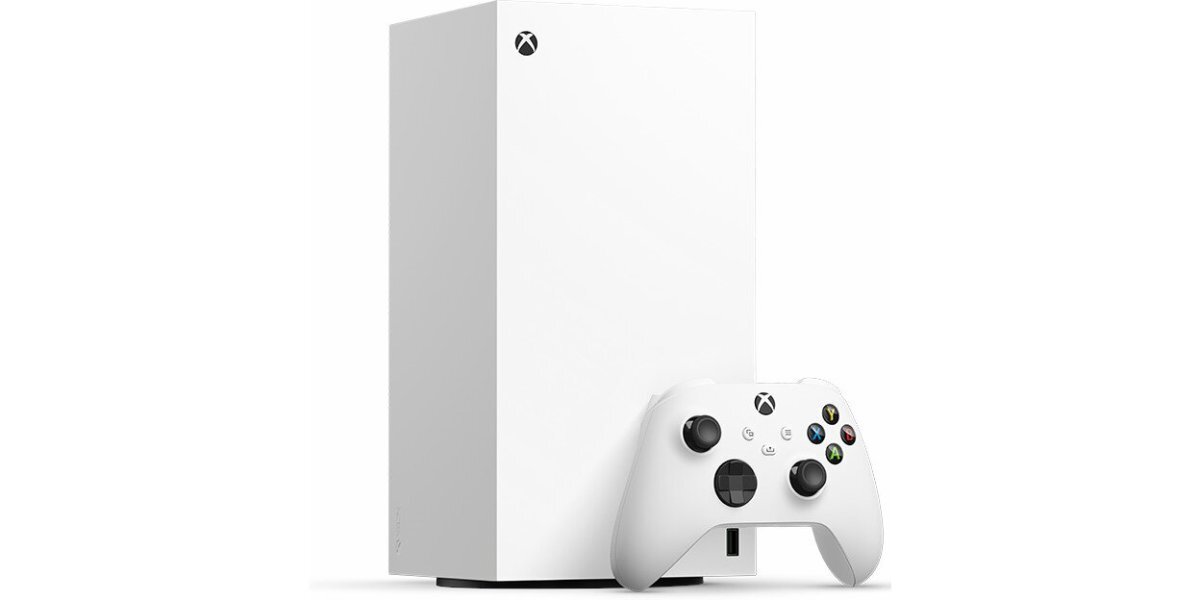 Konsola XBOX Series X bez napędu na białym tle.