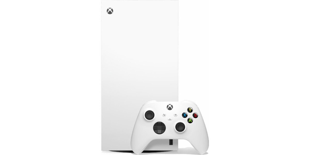 Konsola XBOX Series X bez napędu na białym tle.