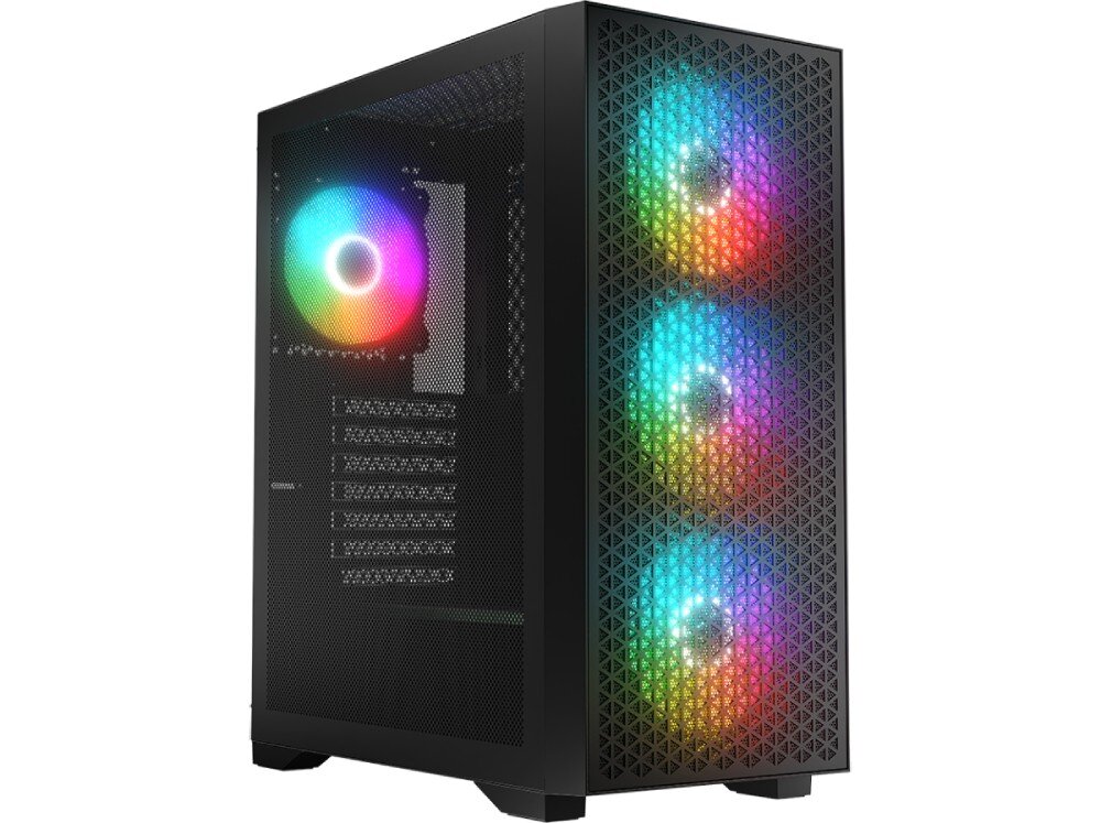 Obudowa LOGIC Dart Pro ARGB Midi Obudowa komputera z widocznymi podświetlanymi wentylatorami RGB, wygląd, panel boczny, podświetlenie