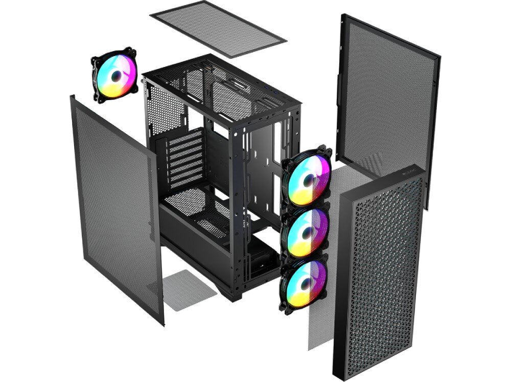 Obudowa LOGIC Dart Pro ARGB Midi Rozłożona obudowa komputera z oddzielonymi panelami bocznymi, górnym oraz przednim, kompatybilność, karta graficzna, płyta główna, chłodzenie procesora