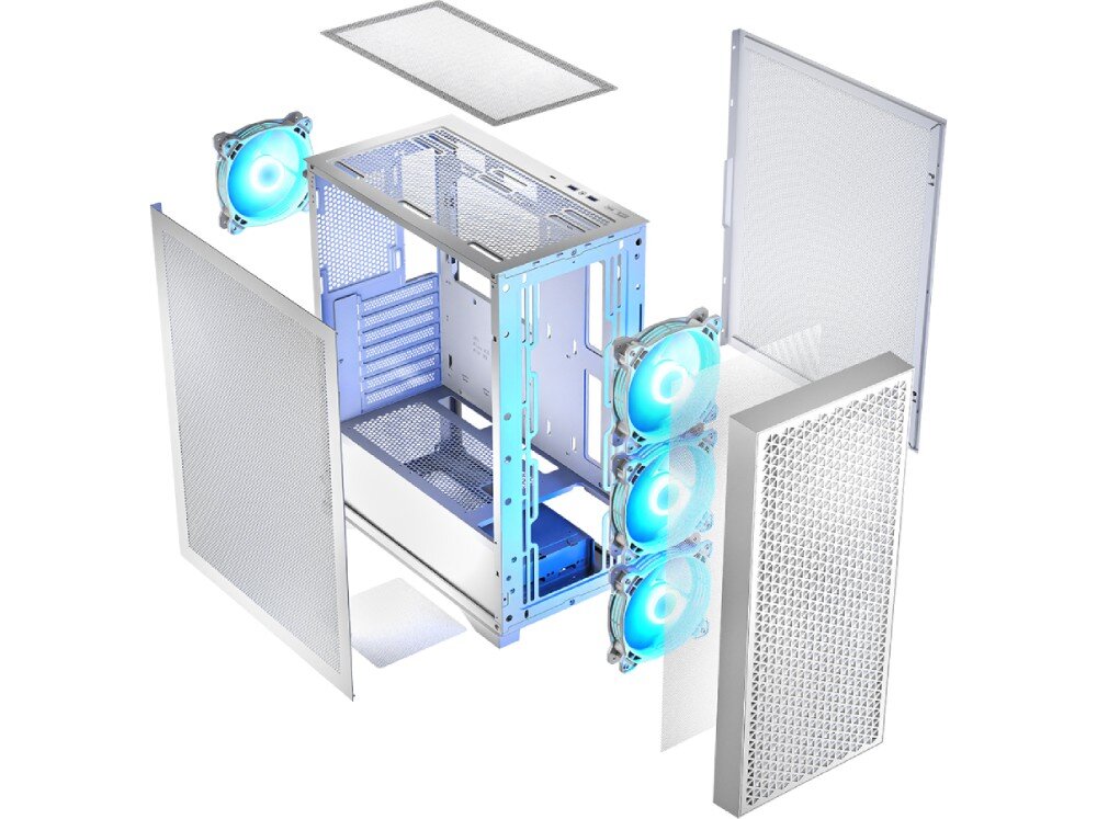 Obudowa LOGIC Dart Pro ARGB Midi Rozłożona obudowa komputera z oddzielonymi panelami bocznymi, górnym oraz przednim, kompatybilność, karta graficzna, płyta główna, chłodzenie procesora