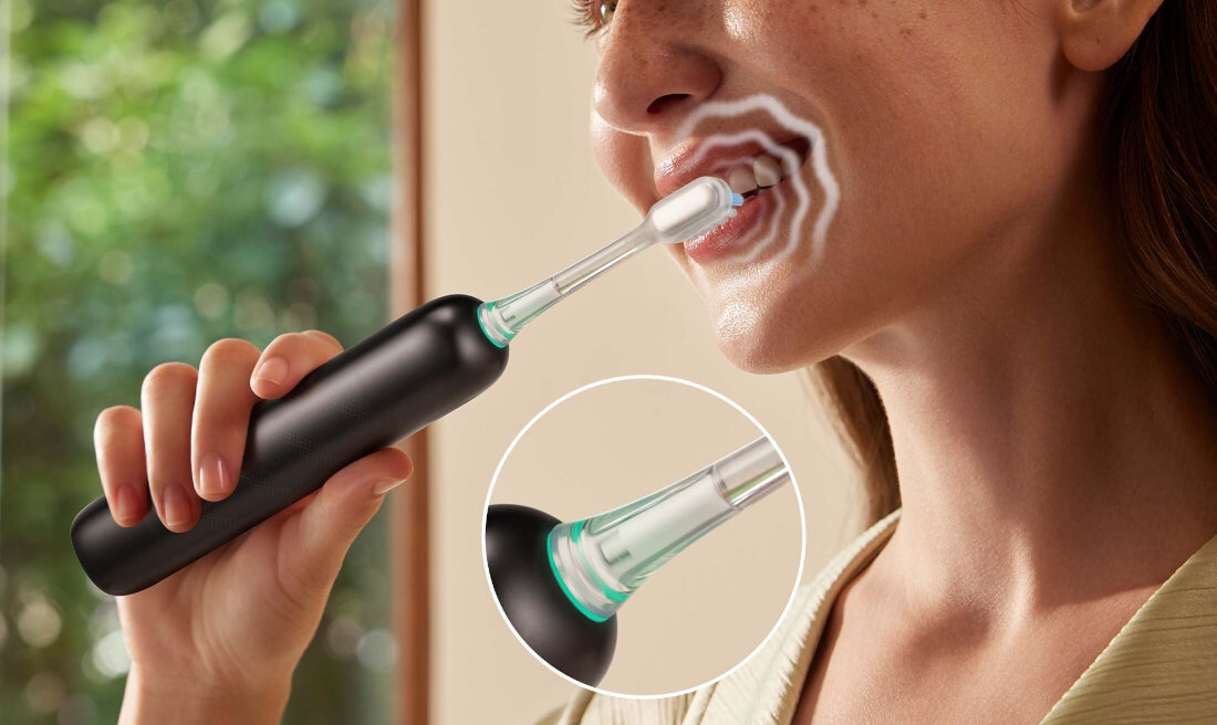 Szczoteczka soniczna DREAME Mova Fresh Pro Czarny Sygnalizacja świetlna Zielone, niebieskie i fioletowe światło informacja czerwony sygnał czujnika nacisku