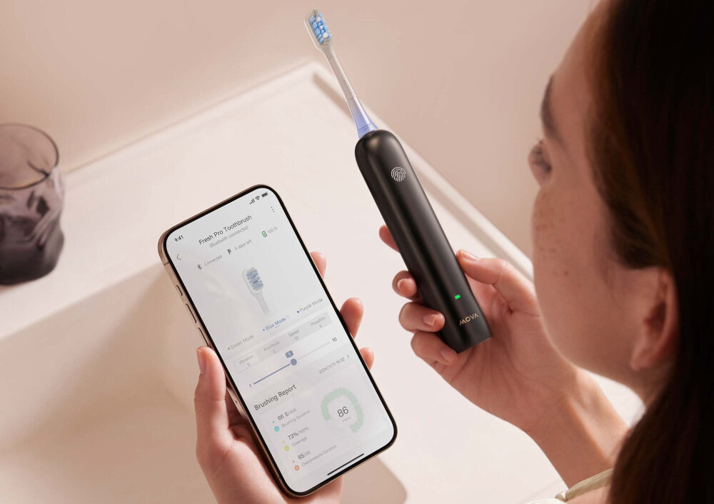 Szczoteczka soniczna DREAME Mova Fresh Pro Czarny Wsparcie aplikacji mobilnej Łączność Bluetooth aplikacja z raportem postępu kontrola technika nawyki sxczotkowanie