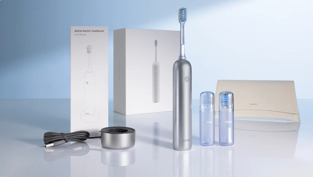 Szczoteczka soniczna DREAME Mova Fresh Pro Srebrny zestaw akcesoria komplet wyposażenie