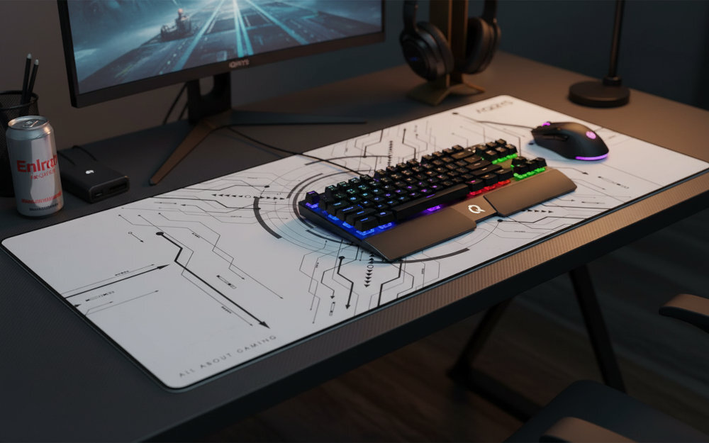 Podkładka AQIRYS Gruis - podkładka na biurku, na niej mysz i klawiatura