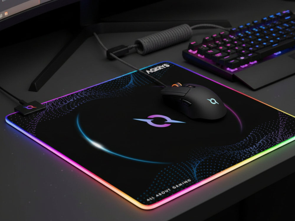 Podkładka AQIRYS Eclipse - podkładka na biurku, na niej mysz i klawiatura