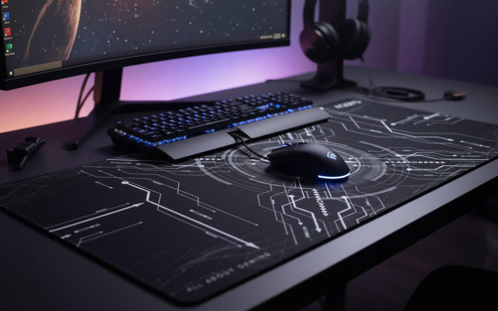 Podkładka AQIRYS Gruis - podkładka na biurku, na niej mysz i klawiatura