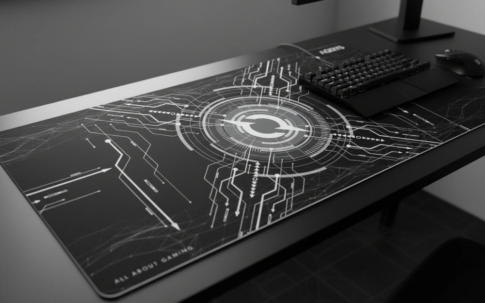 Podkładka AQIRYS Gruis - podkładka na biurku, na niej mysz i klawiatura