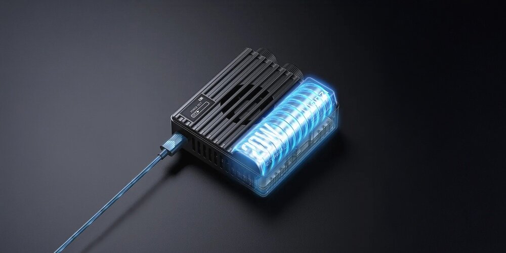 Lampa LED Ulanzi LE20 prezentacja umiejscowienia akumulatora