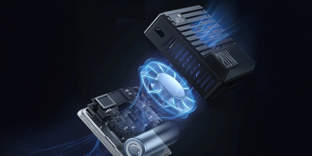 Lampa LED Ulanzi LE20 prezentacja wnętrza ze wskazaniem na wentylator