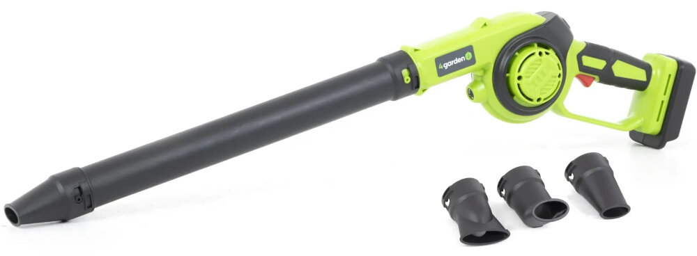 Dmuchawa do liści akumulatorowa 4GARDEN (bez akumulatora) AD261 zestaw na białym tle w zestawie dmuchawa 3 dysze dokumentacja