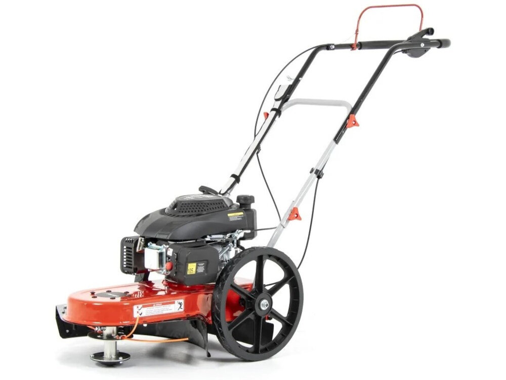 Kosiarka żyłkowa FAWORYT DK560 Ducar DVO160 560mm 3kW kosiarka na białym tle widoczna od przodu pod skosem do pielęgnacji rozległych trawników łąk i terenów zielonych szybkie i dokładne koszenie solidna konstrukcja wygodne prowadzenie szerokość robocza 56 cm