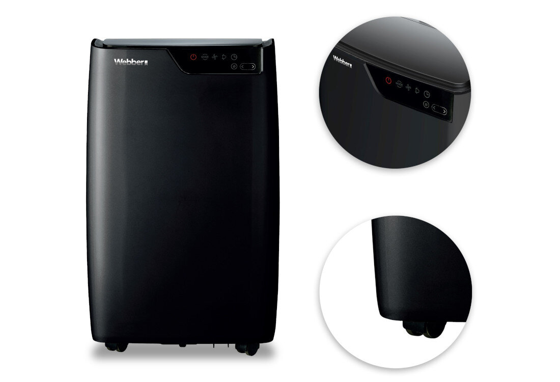 Klimatyzator WEBBER AC-123030B Łatwa obsługa i mobilność zestaw montażowy kółka transportowe przenoszenie wygoda komfort naturalny czynnik chłodniczy R290 środowisko świadomy wybór troska planeta