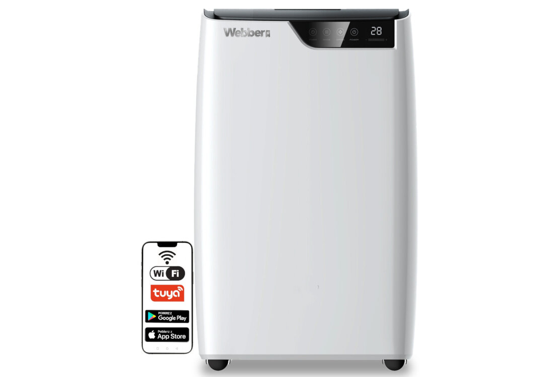 Klimatyzator WEBBER AC-123030W Zdalne sterowanie Wbudowane Wi-Fi aplikacja Tuya Smart kontrola smartfon pilot z ekranem LCD wygoda komfort użytkowania