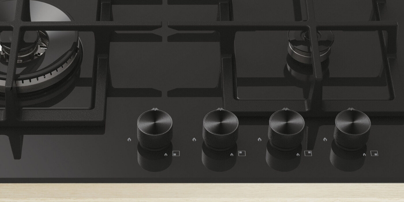 PŁYTA CANDY CVFG6BF4PB lifestyle wizualizacja pokrętła ikony na płycie Zapalarka w pokrętłach iskrownik