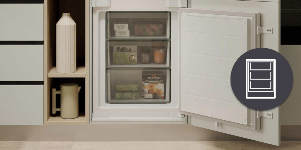 LODÓWKA CANDY ECNBQL3518EV FRESCO 400 wizualizacja zamrażarka szuflada mrożenie szron Trzy szuflady w zamrażarce